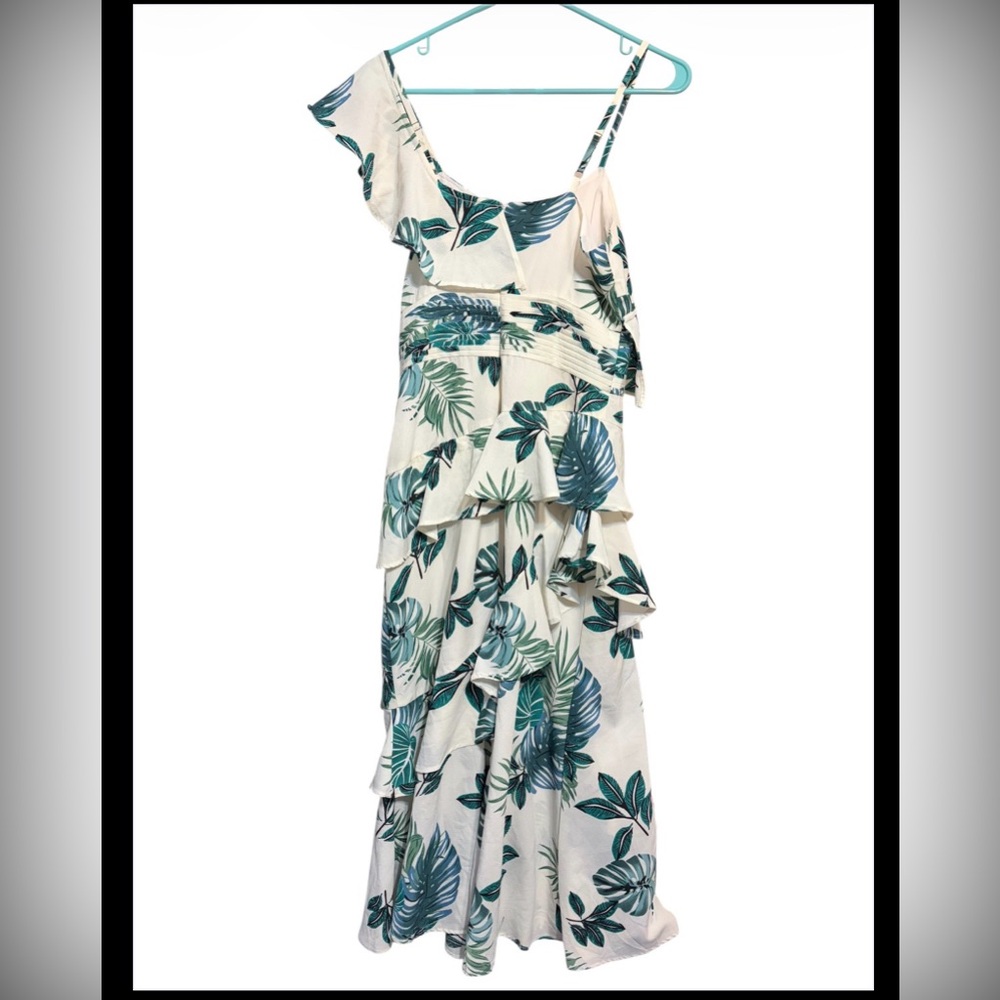 Walter Baker Tropical Inez Leaf Ruffle Maxi Dress Medium One Shoulder - Picture 5 of 7